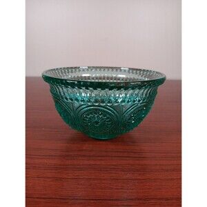 Pioneer Woman Teal Green Glass Clear Berry Bowl 13 Oz Adeline design 5"